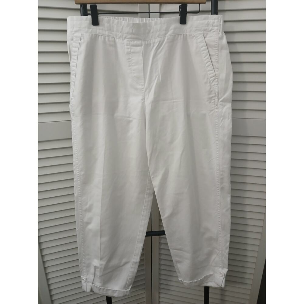 Talbots White Crop Easy Slip On Elastic Waist w/  Pockets Folded Hem Pant 10
